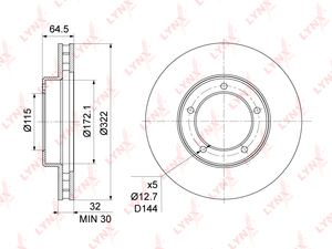 Диск тормозной передний (322x32) LYNXauto BN-1170. Для TOYOTA Тойота Land Cruiser(Лэнд Крузер)(105) 98-07, фото 1