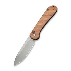 Складной нож CIVIVI Button Lock Elementum 14C28N Steel Gray Stonewashed Handle Brown Micarta, фото 1