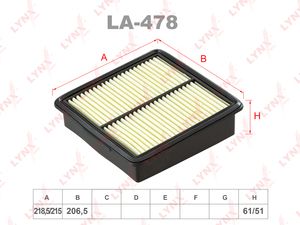 Фильтр воздушный LYNXauto LA-478. Для: NISSAN Murano(Z51) 2.5D 10>, фото 1