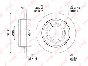 Диск тормозной задний (312x18) LYNXauto BN-1635. Для: Toyota, Тойота, 4Runner 10> / FJ Cruiser 05> / Fortuner 15> / Land Cruiser(ЛэндКрузер) Prado(Прадо)(150) 09>, Lexus, Лексус, GX460 10>., фото 3