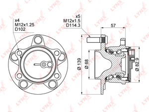 Ступица задняя в сборе с ABS LYNXauto WH-1496. Для: MAZDA 3(BM/BN) 1.5-2.2D 13> / 6(GJ) 2.0-2.5 13> / CX-5 2.0-2.5 11>, фото 1