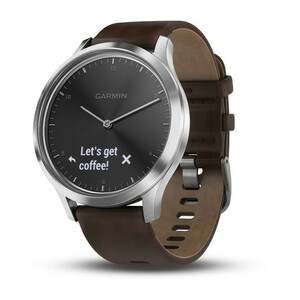 Garmin Vivomove HR серебряные с темно-коричневым кожаным ремешком, фото 1