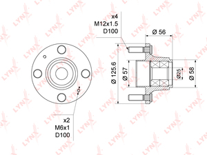 Ступица задняя в сборе без ABS LYNXauto WH-1363. Для: CHEVROLET Aveo(T250 / 55) 1.2-1.5 06> / Kalos 1.2-1.4 05>, DAEWOO Kalos 1.2-1.4 02>, фото 1