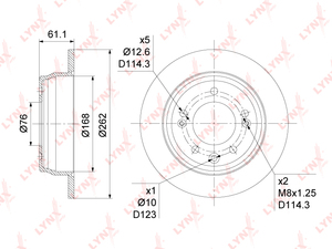 Диск тормозной задний (262x10)  LYNXauto BN-1047. Для: Hyundai, Хендай i30(FD) 1.4-2.0D 07-12 / ix35 1.6-2.4 10>, Kia, Киа, Ceed(Сид)(ED) 1.4-2.0D 07-12 /  Sportage(Спортаж)(SL) 1.6D-2.4 10>., фото 3