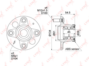 Ступица задняя в сборе с ABS LYNXauto WH-1079. Для: HONDA Jazz(GD) 1.2-1.4 02-08, фото 1