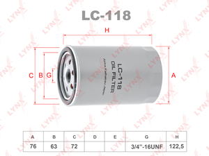 Фильтр масляный LYNXauto LC-118. Для: CHRYSLER(Крайслер) Voyager II-IV 2.5D 90>, JEEP Cherokee 2.0D 02-08, фото 1