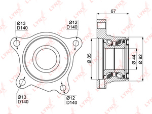 Подшипник ступицы задний L с ABS LYNXauto WB-1029. Для: TOYOTA Land Cruiser Prado(120 / 150) 3.0D-4.0 02> / 4Runner 4.0-4.7 02-09, LEXUS GX460 / 470 01>, фото 1