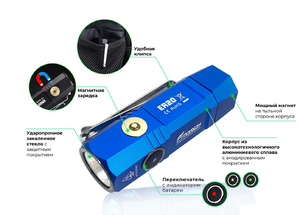 Фонарь FiTorch ER20 универсальный компактный (магнитная USB зарядка, магнит) синий, фото 2