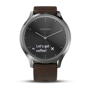 Garmin Vivomove HR серебряные с темно-коричневым кожаным ремешком, фото 2