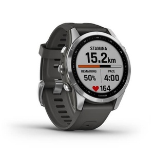 Умные часы Garmin Fenix 7s серебристый с графитовым силиконовым ремешком, фото 3