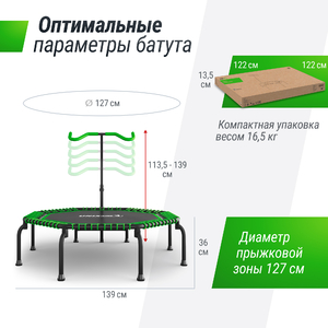 Батут UNIX Line FITNESS Premium (127 см) Green, фото 6