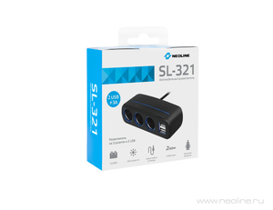 Разветвитель на 3 автомобильных розетки 12V и 2 USB Neoline SL-321, фото 2