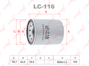 Фильтр масляный LYNXauto LC-116. Для: ISUZU D-Max II 2.5 CRDi 12>, фото 1