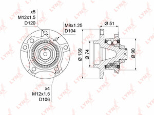 Ступица передняя в сборе с ABS LYNXauto WH-1164. Для: BMW БМВ 5(E39) 2.0-4.0 95-03, фото 1