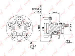 Ступица задняя в сборе с ABS LYNXauto WH-1042. Для: Toyota, Тойота, Auris(E150/E180) JPN 1.33-1.8 07> / Corolla(Корола)(E150/E180) JPN 1.33-1.6 07> . ABS - P48., фото 4