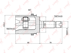 ШРУС наружный LYNXauto CO-3768A. Для: Honda, Хонда, CR-V(RD) 2.0 95>. Резьба 1 - MM22x1,5. Шлицы наружные, шт. - 23. Шлицы внутренние, шт. - 25., фото 2