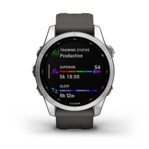 Умные часы Garmin Fenix 7s серебристый с графитовым силиконовым ремешком, фото 2