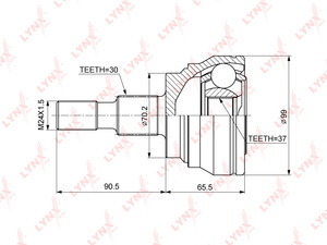 ШРУС наружный  LYNXauto CO-3852. Для: Mercedes-Benz, Мерседес, GL320D-500(X164) 09> / ML280D-500(W164) 05> / R280-500(W251) 06>. Резьба 1 MM24x1,5. 
Шлицы наружные, шт. 30. 
Шлицы внутренние, шт. 37., фото 2