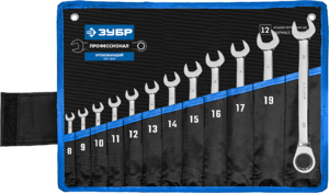 Набор комбинированных трещоточных гаечных ключей ЗУБР 12 шт, 8 - 22 мм, Профессионал (27075-H12), фото 1