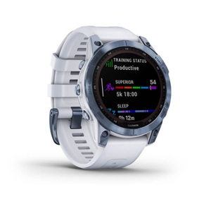 Умные часы Garmin Fenix 7 Sapphire Solar титановый синий минерал DLC с белым ремешком, фото 3