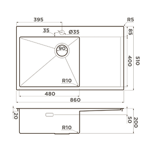 Кухонная мойка Omoikiri Akisame 86-LG-L Side нерж.сталь/светлое золото, фото 2