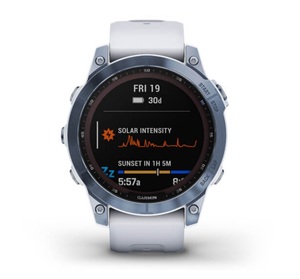 Умные часы Garmin Fenix 7 Sapphire Solar титановый синий минерал DLC с белым ремешком, фото 2