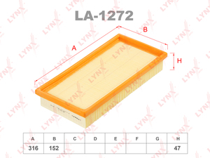 Фильтр воздушный LYNXauto LA-1272. Для: TOYOTA Тойота Avensis(Авенсис) 1.6-2.0 16V 97-03/Carina E 1.6-2.0 DOHC 92-97, фото 1