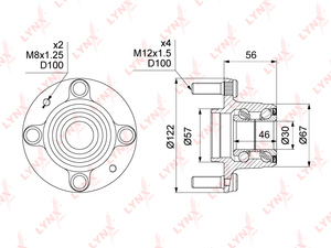 Ступица задняя в сборе без ABS LYNXauto WH-1202. Для: KIA Sephia(FA) 1.5-1.8 93-97 / Shuma / Spectra / Sephia(FB) 1.5-1.8 97-04, фото 1