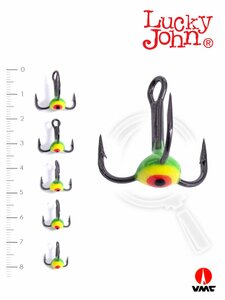 Крючок-тройник для приманок Lucky John 01SET с каплей цвет. 5шт. набор, фото 2