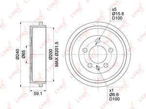 Барабан тормозной (200x51) LYNXauto BM-1008. Для: SKODA Fabia I-III 99> / Roomster 07-15, VW Polo(9N/6R) 02>, фото 1
