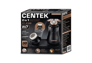 Бритва Centek CT-2169 (черн) ротор 3D, НАСАДКА ДЛЯ ОЧИСТКИ КОЖИ + ВЛАЖНОЕ БРИТЬЁ, подставка-адаптер,, фото 1