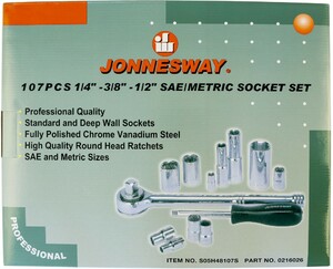 JONNESWAY S05H48107S Набор инструмента универсальный 1/4", 3/8" и 1/2"DR, 107 предметов, фото 4