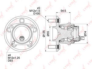 Ступица задняя в сборе LYNXauto WH-1158. Для: TOYOTA Тойота Avensis(Авенсис)(T25) 1.6-2.4 03-08 / Caldina(T24) 1.8-2.4 02-07 / Celica(Целика) 1.8 99-05 / Matrix(Матрикс) 1.8 02-07 / Prius(Приус) 1.5 03-09 / Allion/Premio 1.5-2.0 01-07 / Opa 1.8-2.0 00-05 , фото 1