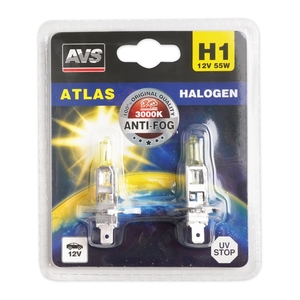 Галогенная автомобильная лампа AVS ATLAS, H1, 12 В, 55 Вт, 3000 К, цоколь P14.5s, 2 шт., фото 2