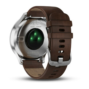 Garmin Vivomove HR серебряные с темно-коричневым кожаным ремешком, фото 8