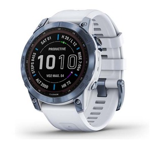 Умные часы Garmin Fenix 7 Sapphire Solar титановый синий минерал DLC с белым ремешком, фото 1