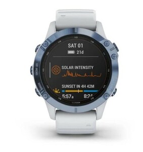 Черные часы Garmin Fenix 6 PRO Solar синий минерал с белым ремешком, фото 7
