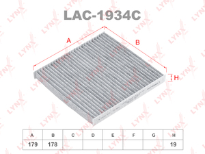 Фильтр салонный угольный LYNXauto LAC-1934C. Для CITROEN Ситроен C-Zero 10>, MITSUBISHI Митсубиси I 05-13/Mirage 12-22, PEUGEOT Пежо iOn 10>, фото 1