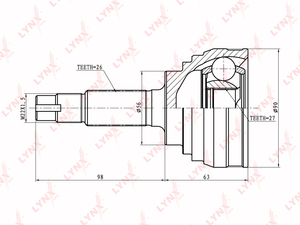 ШРУС наружный LYNXauto CO-7514. Для: TOYOTA Camry/Vista 2.0 >94/Estima/Previa 2.4 93-99/Liteace/Townace 2.2 96> / Lucida/Emina 2.4 92-99, фото 1