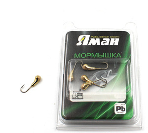 Мормышка "ЯМАН" уралка с отв.,цв.GOLD PLATED, с фосф. пяткой, d 3, вес 0,3 г (уп. 5 шт.), фото 2