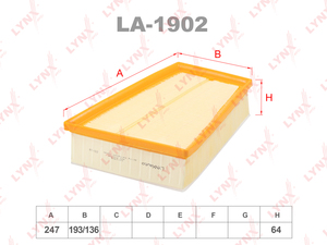 Фильтр воздушный LYNXauto LA-1902. Для: RENAULT Fluence 1.5D-1.6 10> / Megane/Scenic III 1.2-1.9D 08>, фото 1