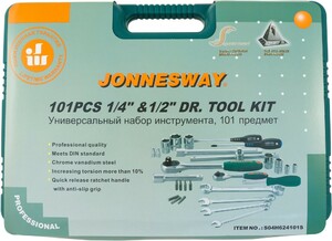 JONNESWAY S04H624101SA (S04H624101SA18) Набор инструмента универсальный 1/4", 1/2"DR, 101 предмет, фото 3