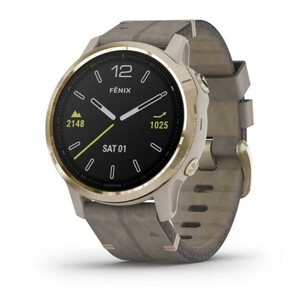 Garmin Fenix 6s Sapphire золотистый с серым кожаным ремешком, фото 1