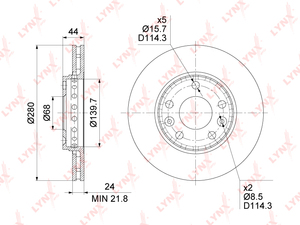 Диск тормозной передний (280x24)  LYNXauto BN-1415. Для: Renaul, Рено, Duster(Дастер) 12> / Fluence(Флюенс) 10> / Laguna(Лагуна) III 07> / Megane(Меган)/Scenic(Сценик) III-IV 08>, фото 3
