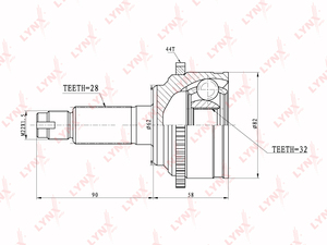 ШРУС наружный LYNXauto CO-5101A. Для: Mazda, Мазда, 6 1.8-2.3 02-07. Резьба 1 - MM22x1,5. Шлицы наружные, шт. - 28. Шлицы внутренние, шт. - 32., фото 2