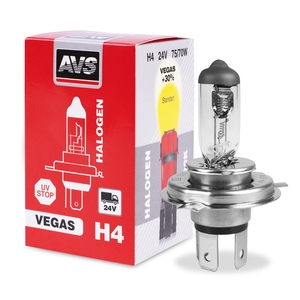 Галогенная автомобильная лампа AVS Vegas, H4, 24 В, 75/70 Вт, 3200 К, цоколь P43t, фото 2