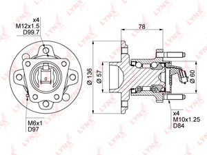 Ступица задняя в сборе (с ABS, 4 отверстия колеса) LYNXauto WH-1131. Для: OPEL Astra H 1.2-2.0 04>, фото 1