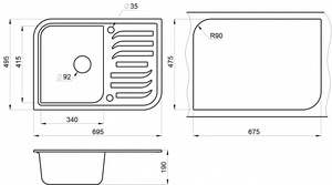 GRANULA мойка кухонная кварцевая, оборачиваемая GR-7001 695*495 мм базальт, фото 4