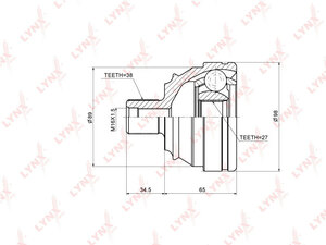 ШРУС наружный LYNXauto CO-8024. Для: VW, Фольксваген, Transporter(Транспортер) 4 1.9D-2.5TD 90-03 . Резьба 1 - FM16x1,5. Шлицы наружные, шт. - 38. Шлицы внутренние, шт. - 27., фото 2