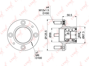 Ступица задняя в сборе с ABS LYNXauto WH-1128. Для: MITSUBISHI Carisma 1.6-1.9D 95-99 / Colt IV-V 1.3-1.8 92-03 / Lancer V-VI 1.3-2.0D 92-03, фото 1